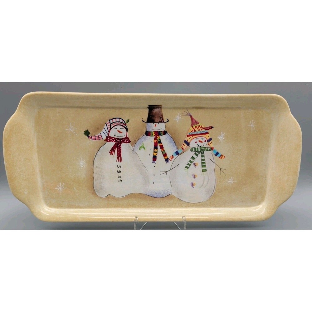 Sakura Snowmates Cream 15" Rectangular Tray Snowmen Debbie Taylor Kerman Platter